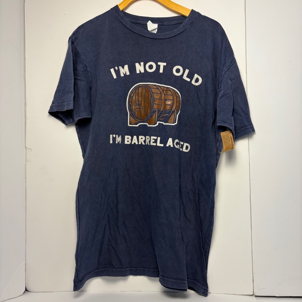 Lane Seven Barrel Aged Graphic T-Shirt Mens Medium Blue Vintage Wash Cotton Tee